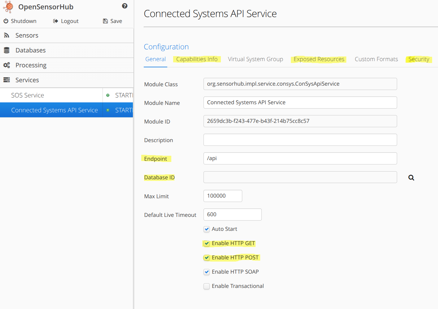 Connected Systems API Service Module Configuration