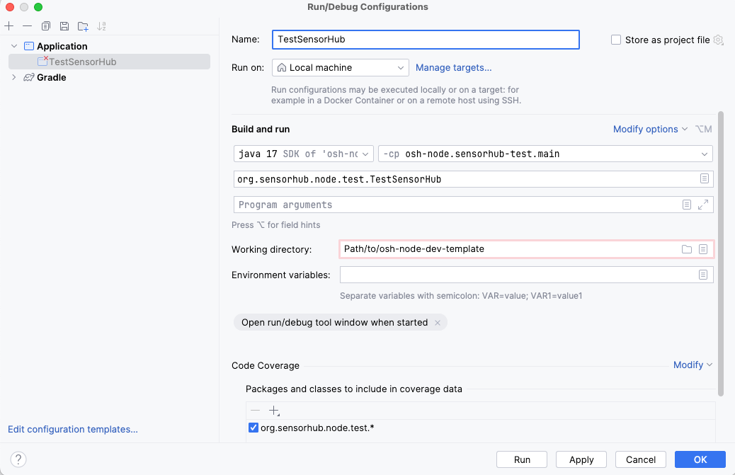 debug task configuration