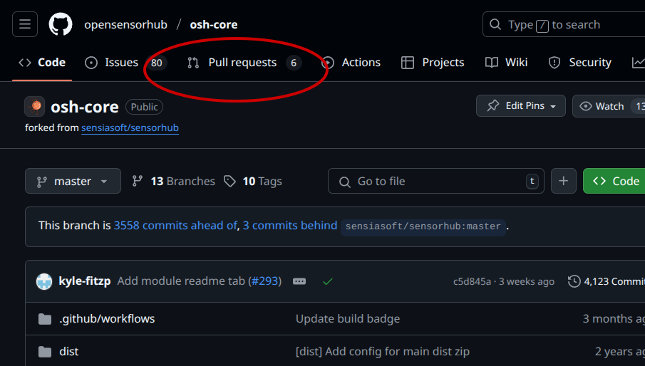 Pull request tab in OpenSensorHub/osh-core